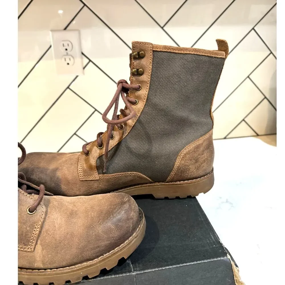 UGG Montgomery combat boots chestnut leather olive canvas upper sz 12